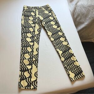 NWT MANDINGA cream yellow black swirl squiggle print denim slim straight jeans